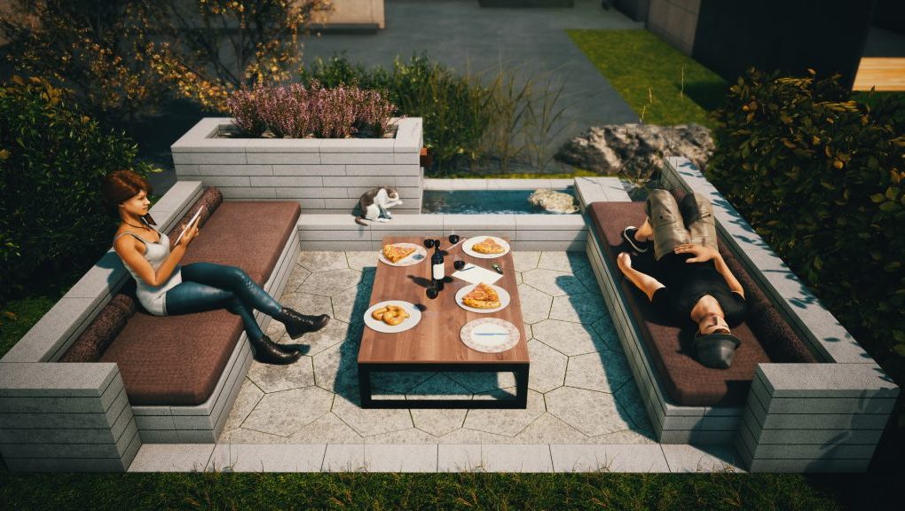 Polbruk_Neo_strefa wypoczynki_wiz_02 Niesztampowe pomysły na strefę relaksu w ogrodzie – Meble ogrodowe z betonowych prefabrykatów.